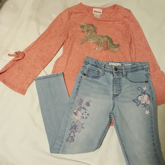 2pc set unicorn sweater top & Jeggings embroidered